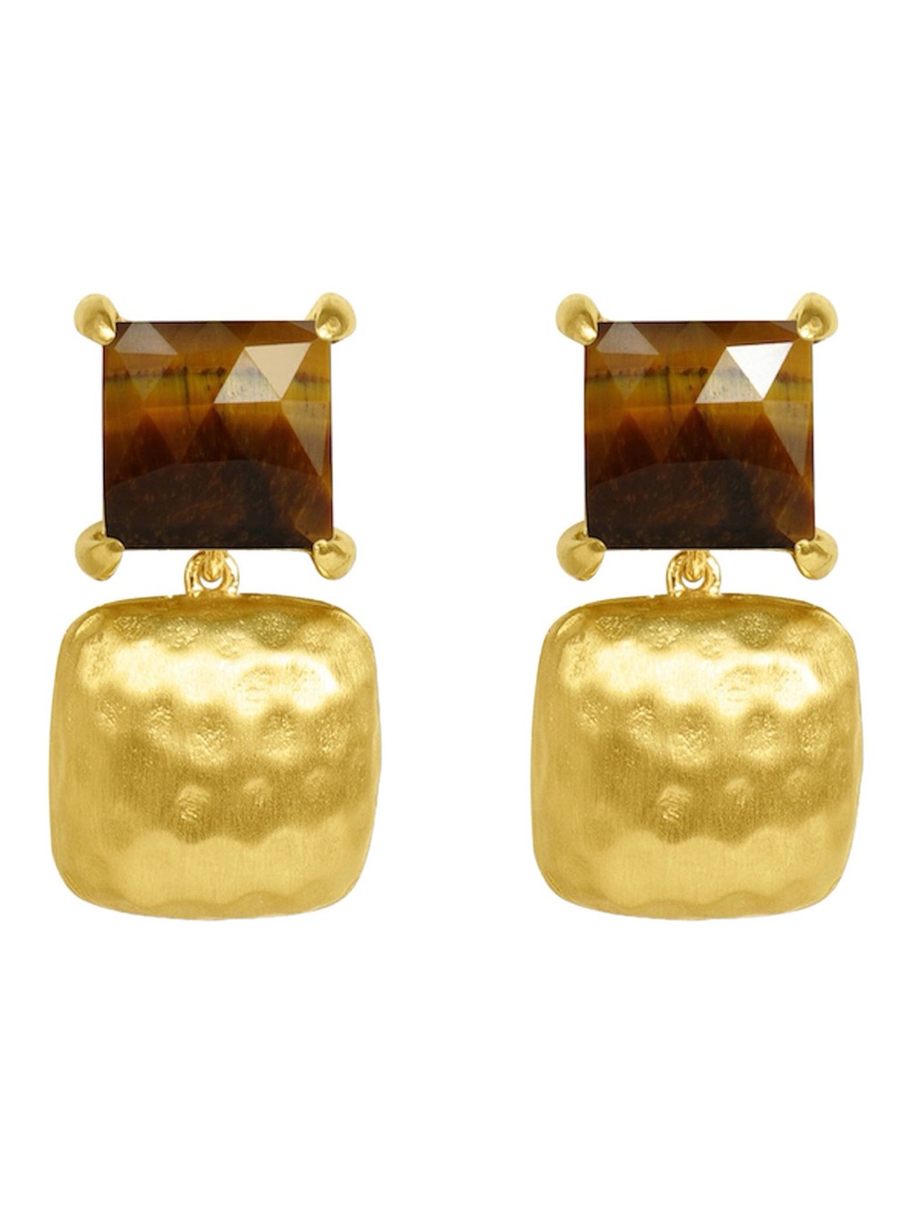 Dean Davidson Nomad Drop Earrings Hammered 22k-Gold Plate / Tigers Eye NWT